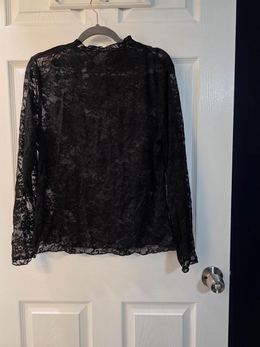 Shein Sheer Black Lace Long-Sleeve Blouse - Feminine Overlay Size 2xl